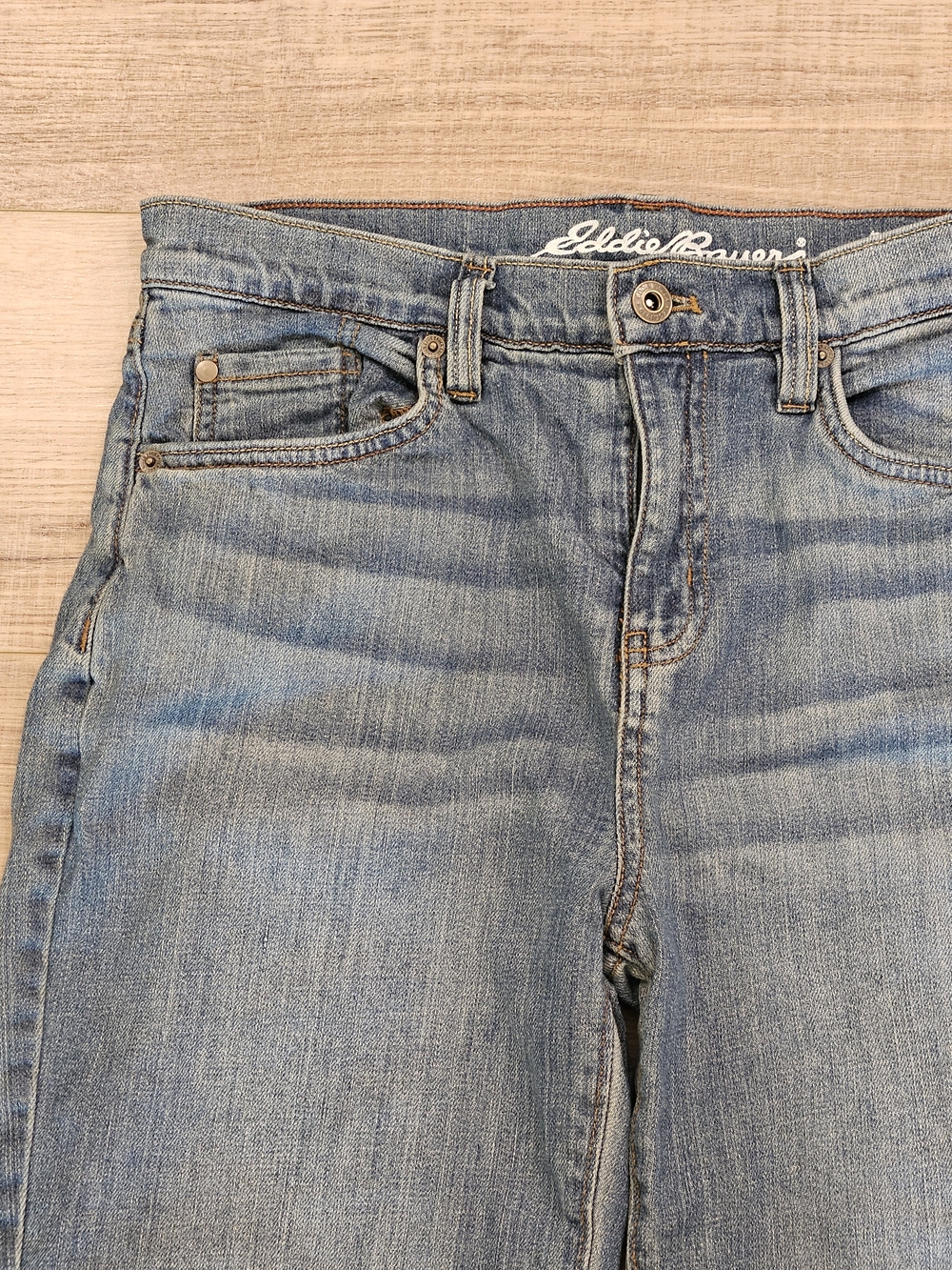 Eddie Bauer Boyfriend Mid Rise Straight Jeans Women's Size 4 Blue Plaid Cuff - Picture 3 of 12